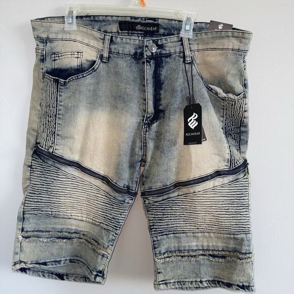 NWT Rocawear Men’s Skinny Short Vintage Blue Cloud Waist 38 RWJ6139 Jean Shorts - Picture 3 of 8
